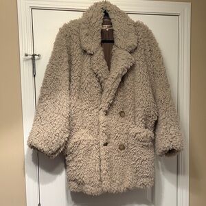 Free People Beige Faux-Shearling Puffer Coat